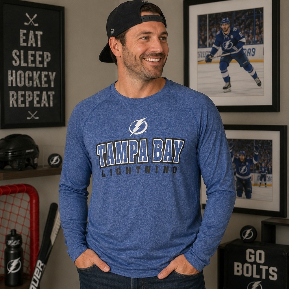 Tampa Bay Lightning NHL Men's Large Long Sleeve Dry Fit T-Shirt Logo Bolts